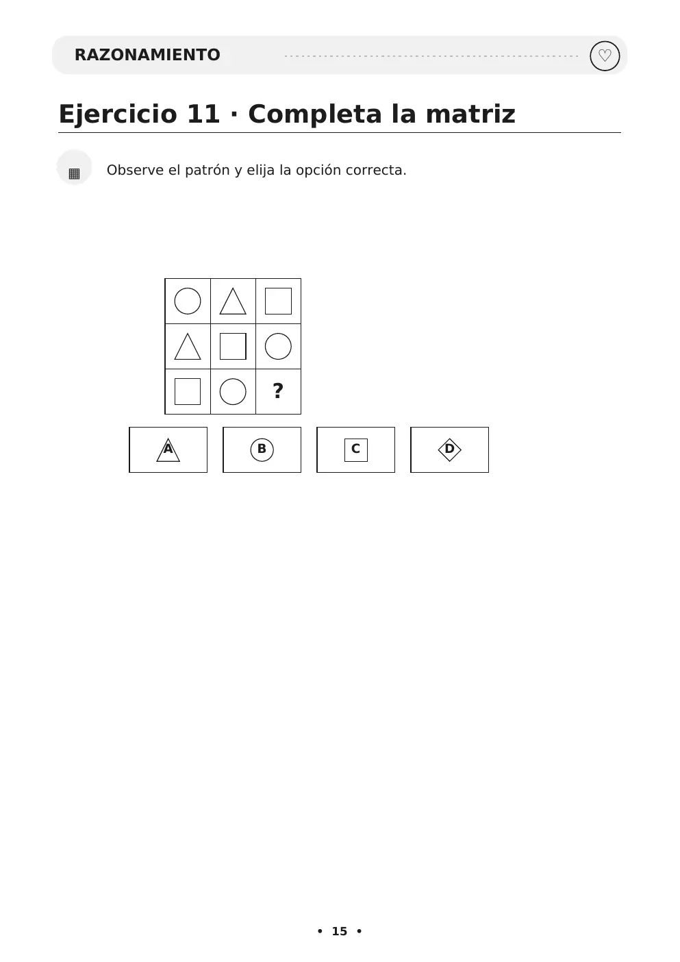 Ejercicio de razonamiento y matriz